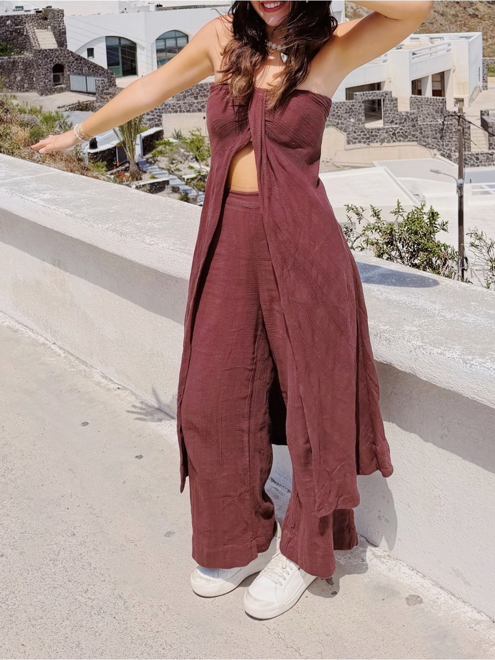 Free People Strapless Brown Midi Dress with Front Twist